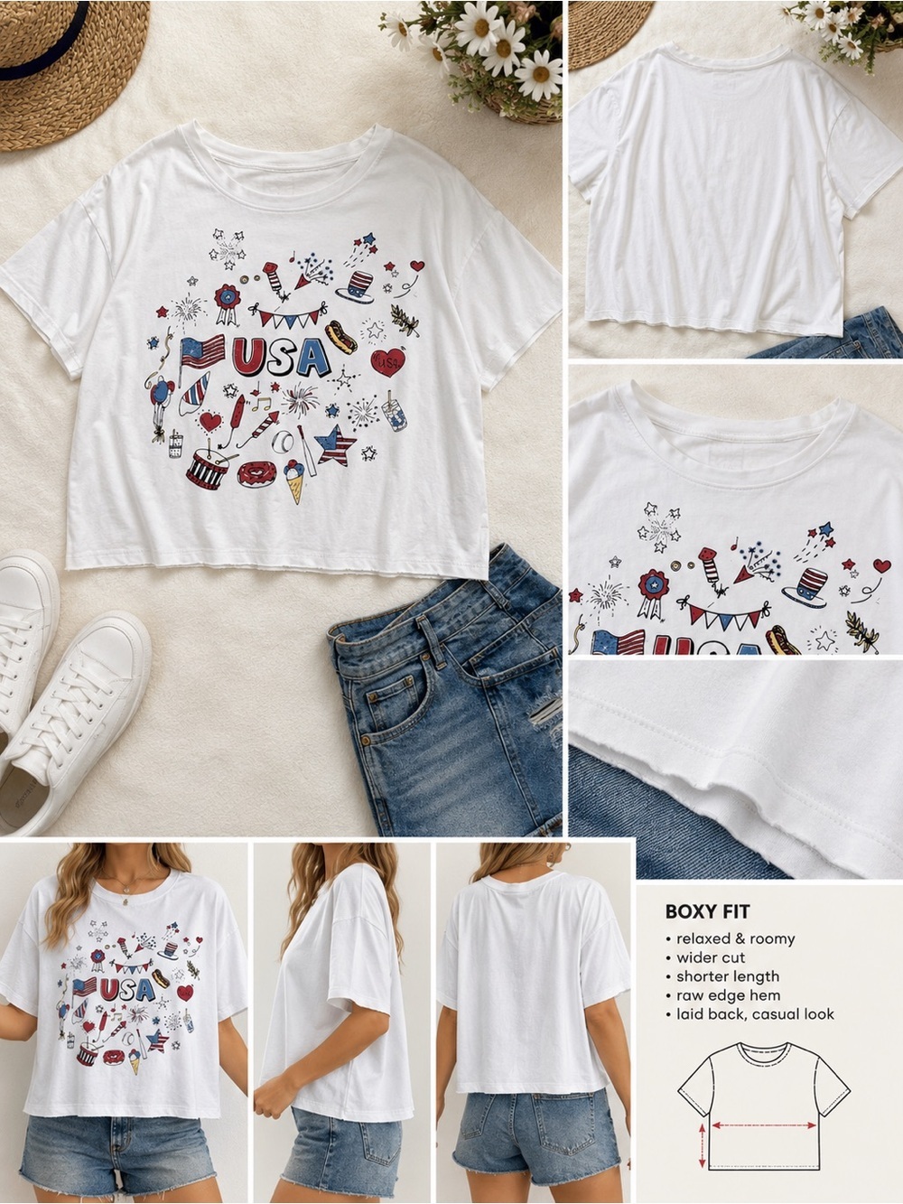 Modern Lux White USA Graphic Short Sleeve Tee with Red & Blue Accents